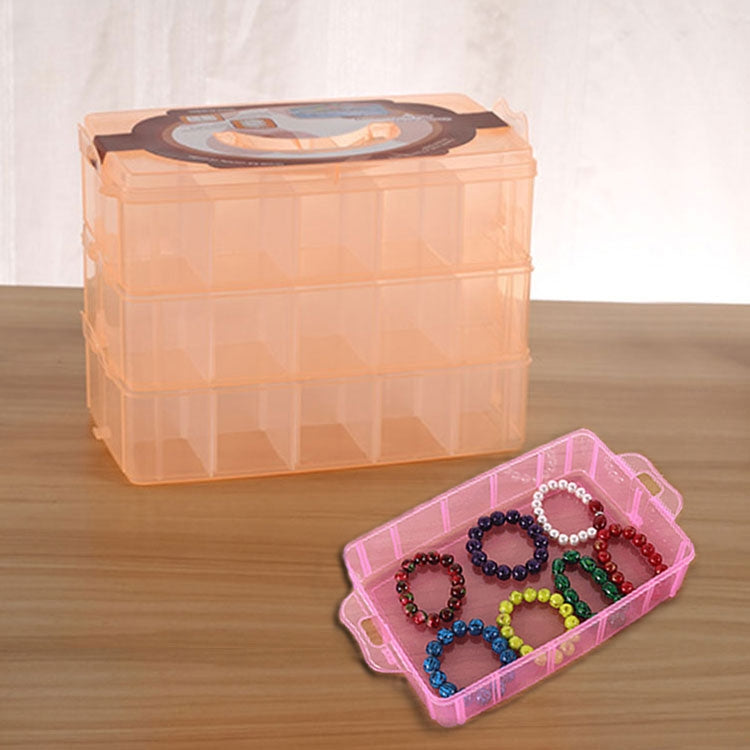 ELECTROPRIME Large Storage Box Three Layer Large 36 Slots Plastic Craft Accessories Beards Jewelry Storage Box Container Home Organizer(Orange)