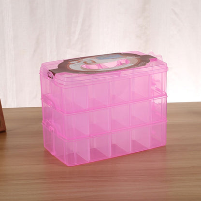 ELECTROPRIME Large Storage Box Three Layer Large 36 Slots Plastic Craft Accessories Beards Jewelry Storage Box Container Home Organizer(Pink)