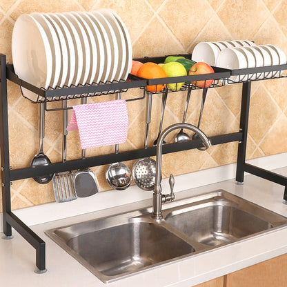 ELECTROPRIME 92cm Stainless Steel Kitchen Bowl Fruit Basket Dish Drain Rack Storage Holder, Standrad Version (Black)