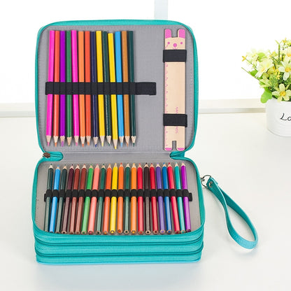ELECTROPRIME 96 Slots Colored Pencil Case PU Leather Drawing Sketch Watercolor Pencils Holder Organizer with Hand Strap (Brown)