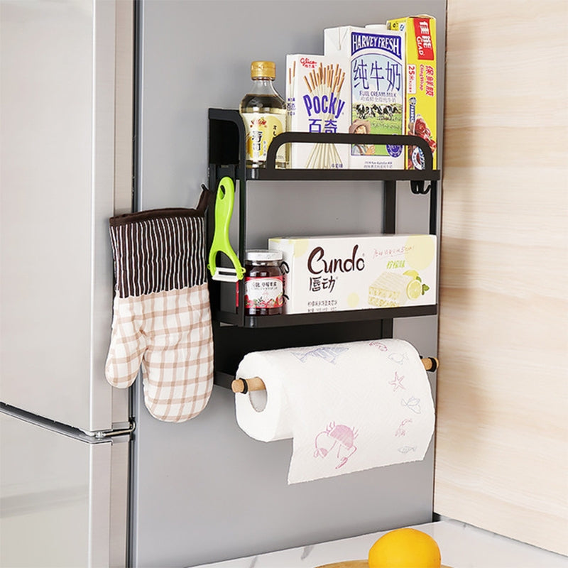 ELECTROPRIME Kitchen Double Layers Magnetic Refrigerator Rack Storage Holder (Black)