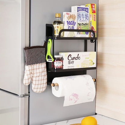 ELECTROPRIME Kitchen Double Layers Magnetic Refrigerator Rack Storage Holder (Black)