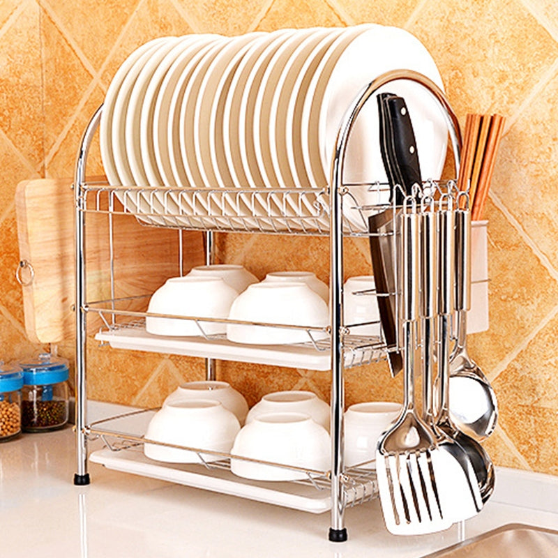 ELECTROPRIME Multi-function Kitchen Stainless Steel Three Layers Arch Shape Rack Hanging Bowl Dish Holder