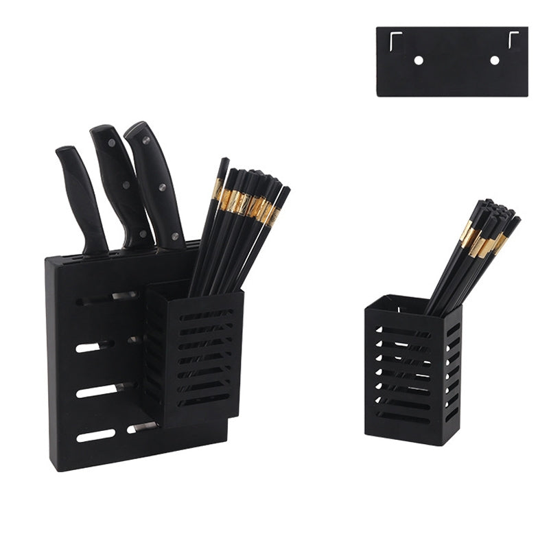 ELECTROPRIME Stainless Steel Wall-mounted Kitchen Rack Hanging Kinfe Chopsticks Canister Holder (Black)