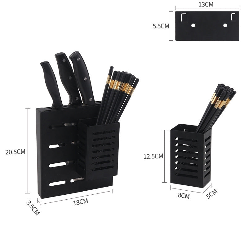 ELECTROPRIME Stainless Steel Wall-mounted Kitchen Rack Hanging Kinfe Chopsticks Canister Holder (Black)