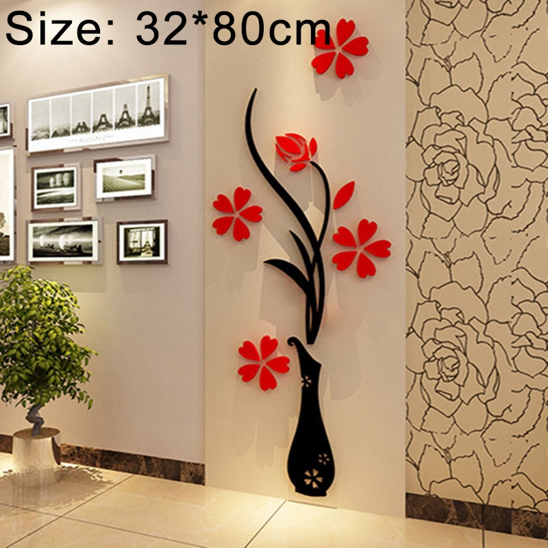 ELECTROPRIME Creative Vase 3D Acrylic Stereo Wall Stickers TV Background Wall Corridor Home Decoration, Size: 32x80x4cm