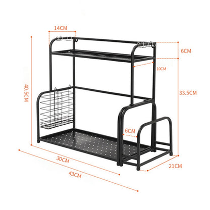 ELECTROPRIME 30cm Multi-function Kitchen Double Layers Seasoning Storage Rack (Black)