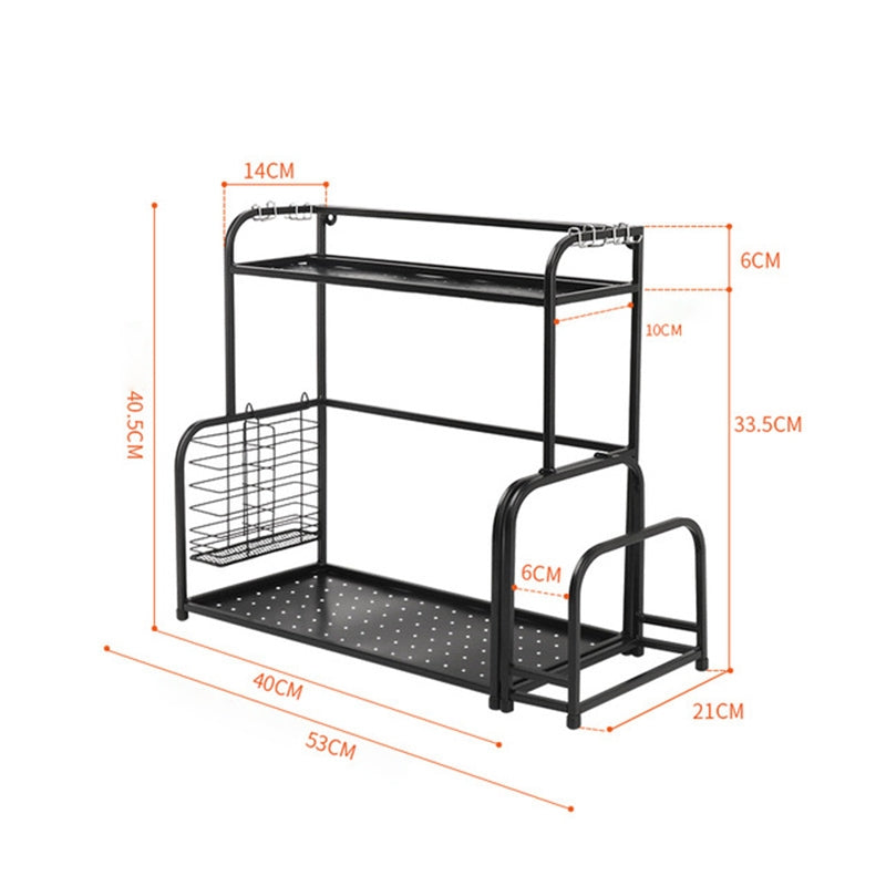 ELECTROPRIME 40cm Multi-function Kitchen Double Layers Seasoning Storage Rack (Black)