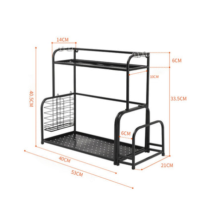 ELECTROPRIME 40cm Multi-function Kitchen Double Layers Seasoning Storage Rack (Black)
