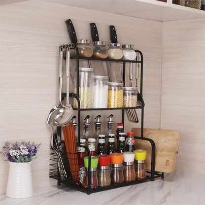 ELECTROPRIME 40cm Multi-function Kitchen Three Layers Seasoning Storage Rack (Black)