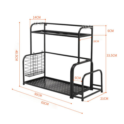 ELECTROPRIME 50cm Multi-function Kitchen Double Layers Seasoning Storage Rack (Black)