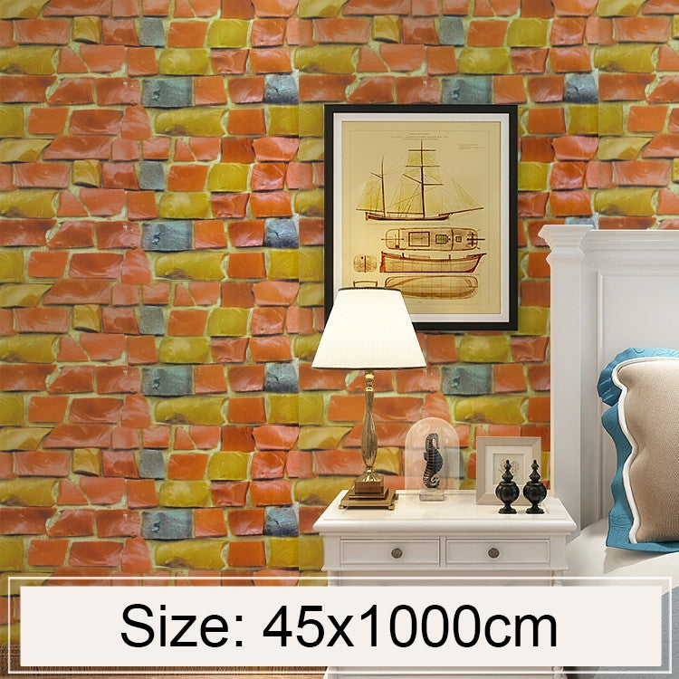 ELECTROPRIME Colored Stone Creative 3D Stone Brick Decoration Wallpaper Stickers Bedroom Living Room Wall Waterproof Wallpaper Roll, Size: 45 x 1000cm
