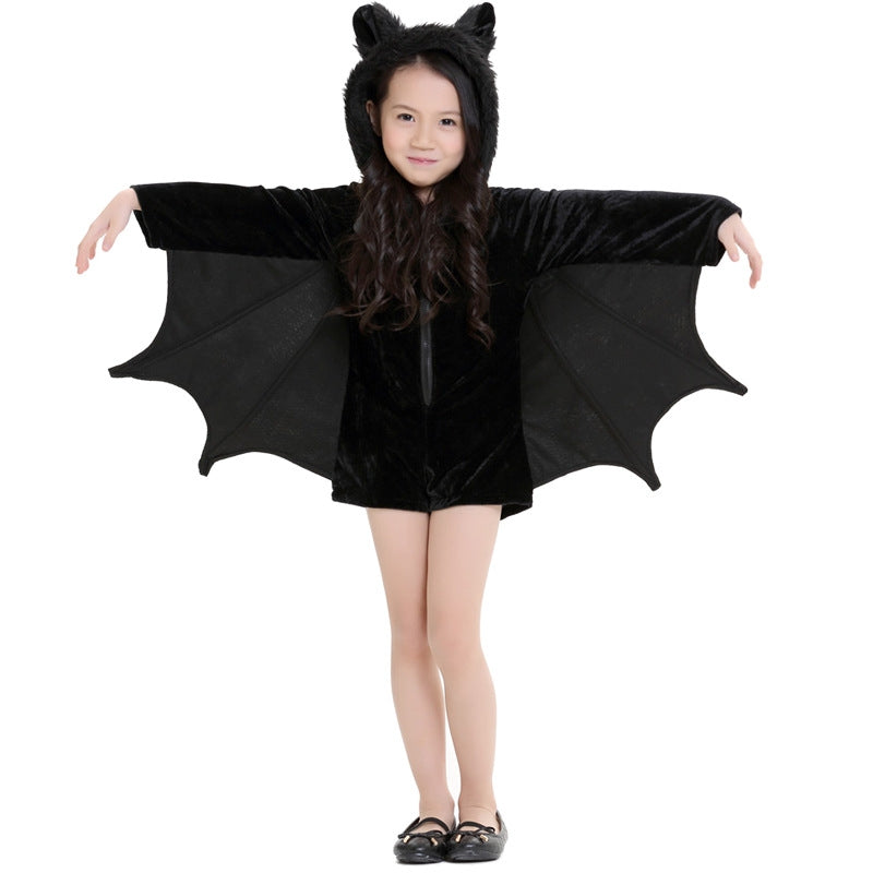 ELECTROPRIME Halloween Costume Children and Women Bat Vampire Clothing Stage Performance Cosplay Clothing, Size:XS, Bust: 76cm, Clothes Long: 57cm, Suggested Height:100-120cm
