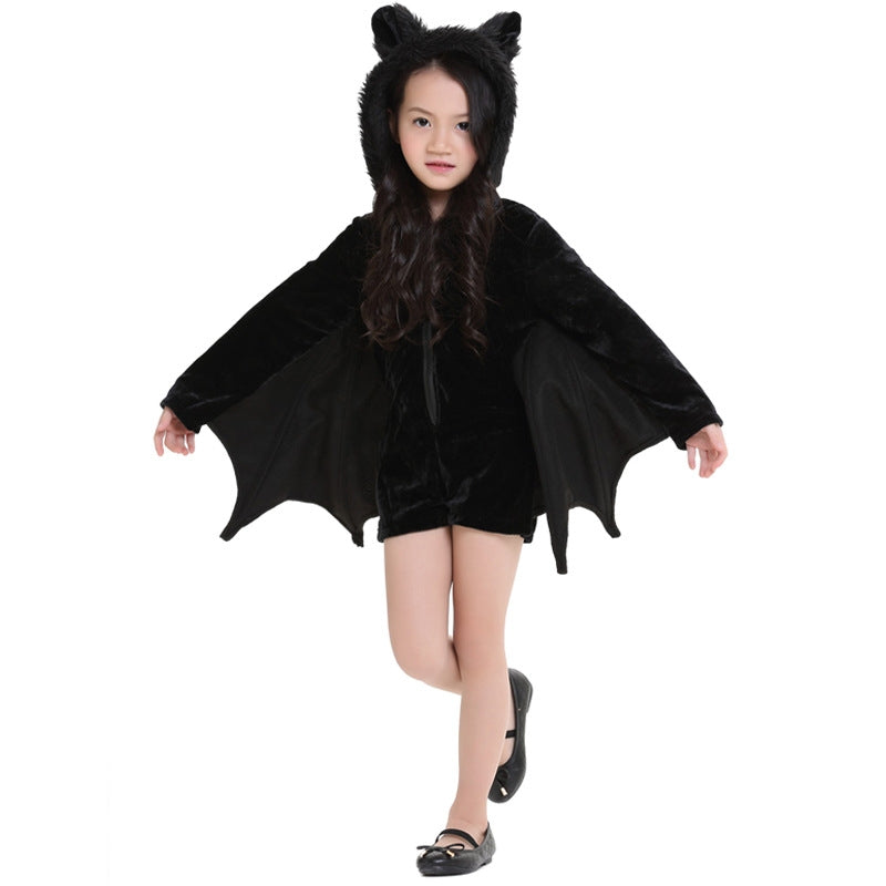 ELECTROPRIME Halloween Costume Children and Women Bat Vampire Clothing Stage Performance Cosplay Clothing, Size:XS, Bust: 76cm, Clothes Long: 57cm, Suggested Height:100-120cm