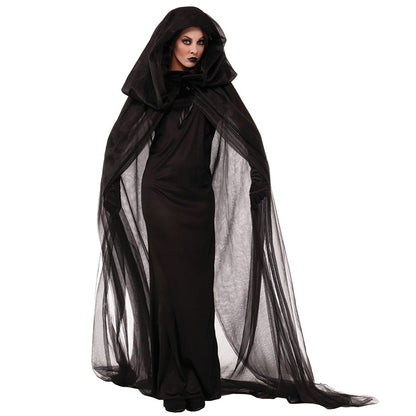 ELECTROPRIME Halloween Costume Night Wandering Soul Ghost Dress Witch Dress Nightclub Rave Party Service, Size:XS, Bust: 78cm, Clothes Long: 100cm, Cloak Length:180cm