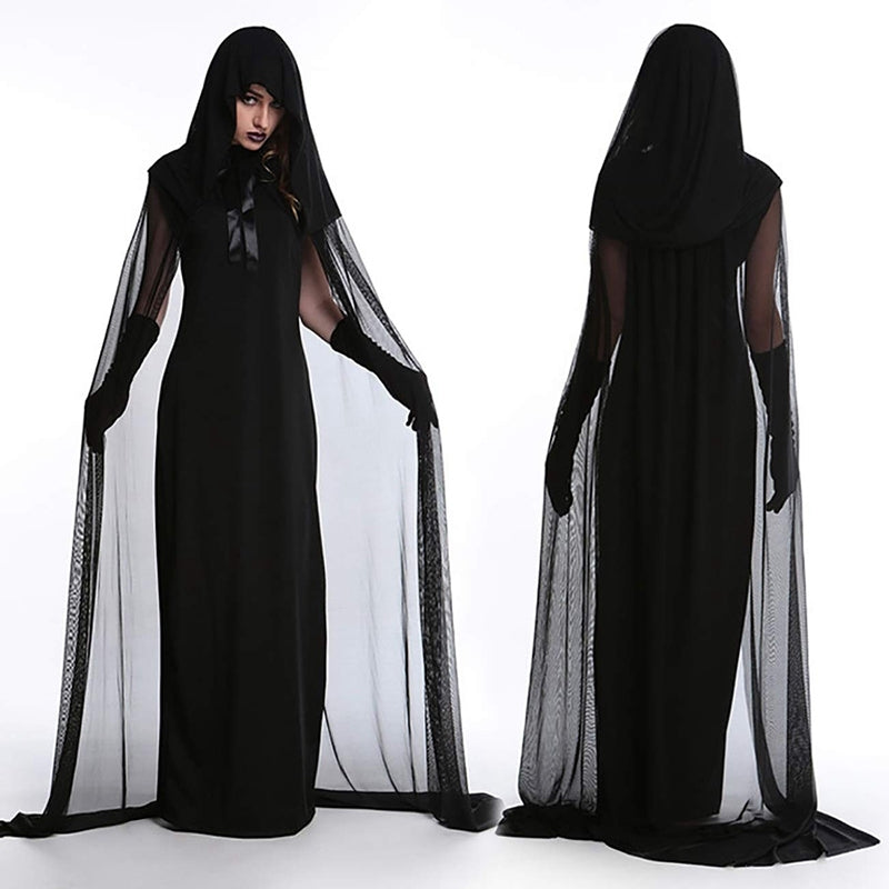 ELECTROPRIME Halloween Costume Night Wandering Soul Ghost Dress Witch Dress Nightclub Rave Party Service, Size:XS, Bust: 78cm, Clothes Long: 100cm, Cloak Length:180cm