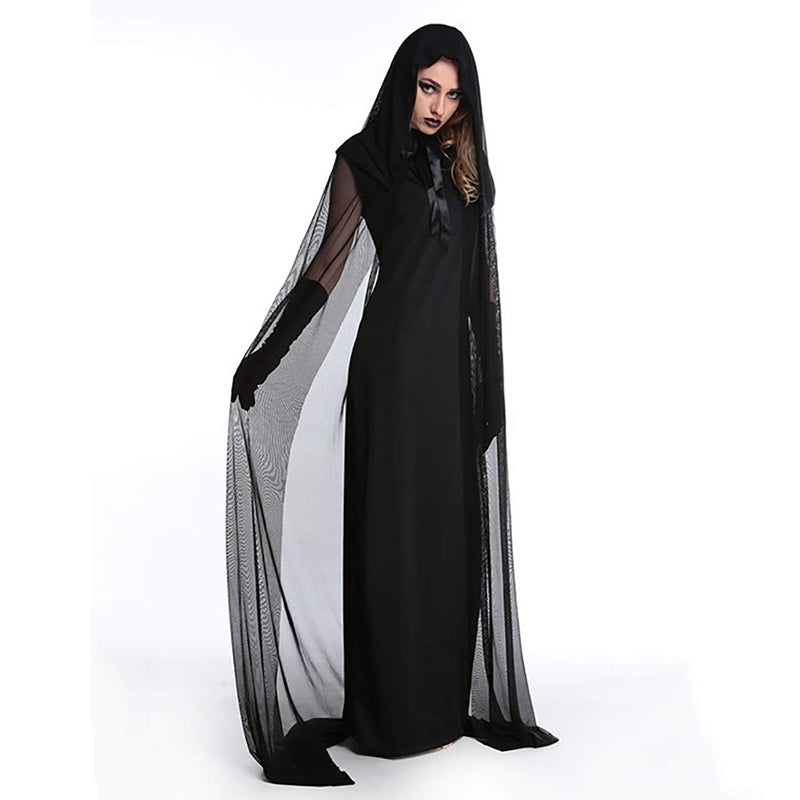 ELECTROPRIME Halloween Costume Night Wandering Soul Ghost Dress Witch Dress Nightclub Rave Party Service, Size:XXL, Bust: 90-110cm, Clothes Long: 152cm, Cloak Length:230cm