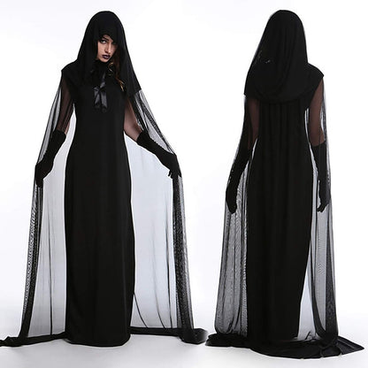 ELECTROPRIME Halloween Costume Night Wandering Soul Ghost Dress Witch Dress Nightclub Rave Party Service, Size:XXL, Bust: 90-110cm, Clothes Long: 152cm, Cloak Length:230cm