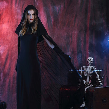 ELECTROPRIME Halloween Costume Night Wandering Soul Ghost Dress Witch Dress Nightclub Rave Party Service, Size:XXS, Bust: 68cm, Clothes Long: 97cm, Cloak Length:150cm