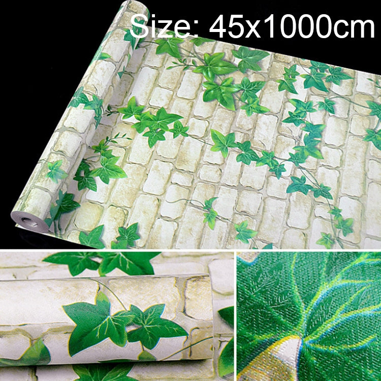 ELECTROPRIME Green Leaf White Brick Creative 3D Stone Brick Decoration Wallpaper Stickers Bedroom Living Room Wall Waterproof Wallpaper Roll, Size: 45 x 1000cm