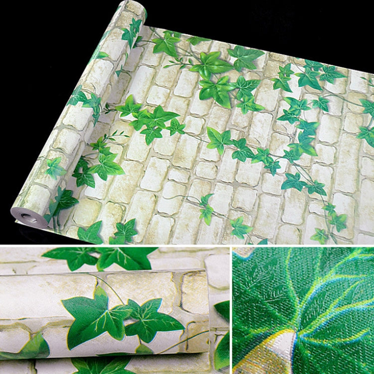 ELECTROPRIME Green Leaf White Brick Creative 3D Stone Brick Decoration Wallpaper Stickers Bedroom Living Room Wall Waterproof Wallpaper Roll, Size: 45 x 1000cm