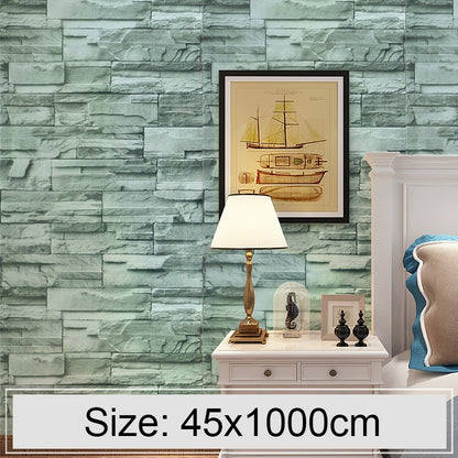 ELECTROPRIME Green Brick Creative 3D Stone Brick Decoration Wallpaper Stickers Bedroom Living Room Wall Waterproof Wallpaper Roll, Size: 45 x 1000cm