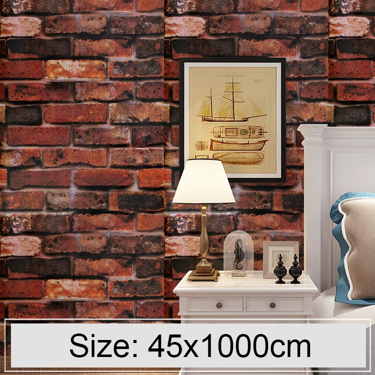 ELECTROPRIME American Red Brick Creative 3D Stone Brick Decoration Wallpaper Stickers Bedroom Living Room Wall Waterproof Wallpaper Roll, Size: 45 x 1000cm