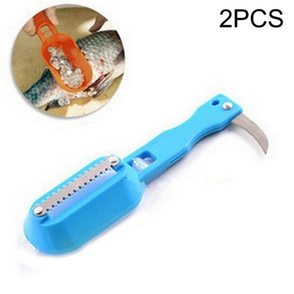 ELECTROPRIME 2 PCS Kitchen Essential Fish Scraper Fish Scale Planing Knife with Cover (Blue)