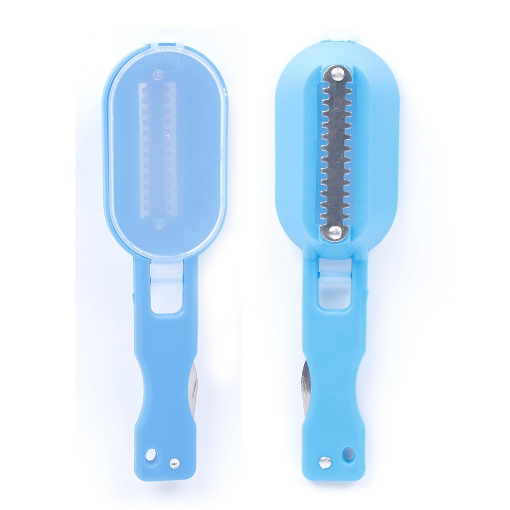 ELECTROPRIME 2 PCS Kitchen Essential Fish Scraper Fish Scale Planing Knife with Cover (Blue)