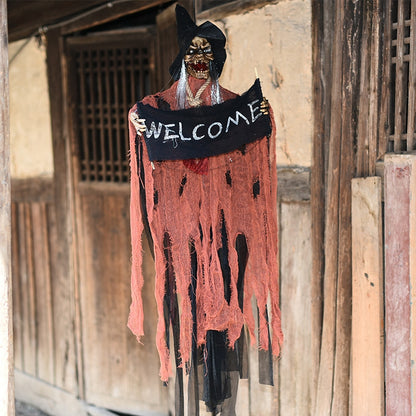 ELECTROPRIME Halloween Hang Ghost Resin Electric Skull Bar Door Welcome Ghost Voice Skeleton Props Decorations(Orange)