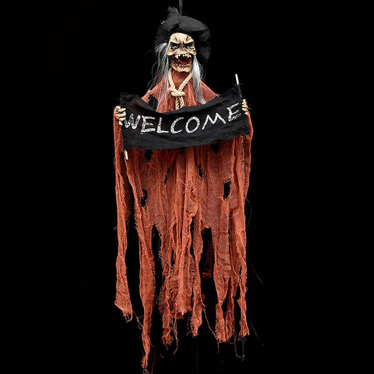 ELECTROPRIME Halloween Hang Ghost Resin Electric Skull Bar Door Welcome Ghost Voice Skeleton Props Decorations(Orange)
