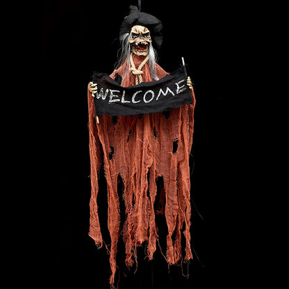 ELECTROPRIME Halloween Hang Ghost Resin Electric Skull Bar Door Welcome Ghost Voice Skeleton Props Decorations(Orange)