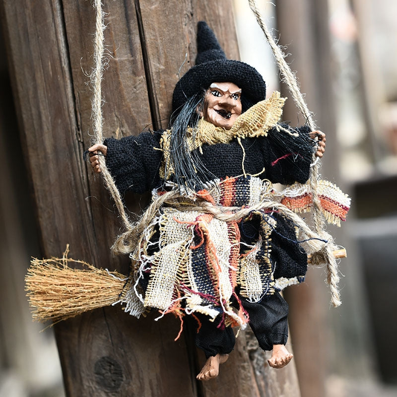 ELECTROPRIME Halloween Retro Witch Ornaments Broom Ghost Hang Up Props Halloween House Decoration Festive Party Supplies Halloween Pendant(Black)