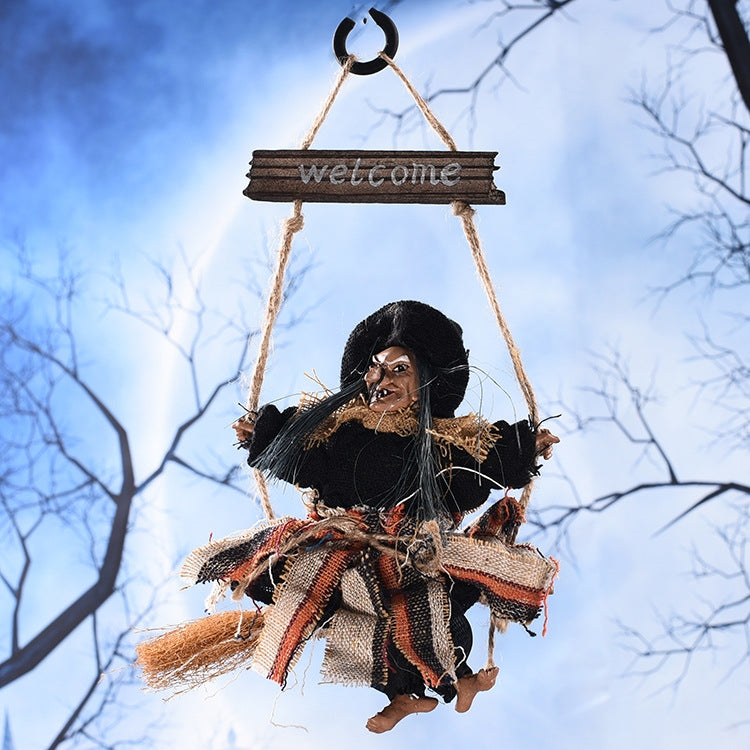ELECTROPRIME Halloween Retro Witch Ornaments Broom Ghost Hang Up Props Halloween House Decoration Festive Party Supplies Halloween Pendant(Black)