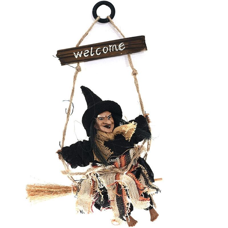 ELECTROPRIME Halloween Retro Witch Ornaments Broom Ghost Hang Up Props Halloween House Decoration Festive Party Supplies Halloween Pendant(Black)