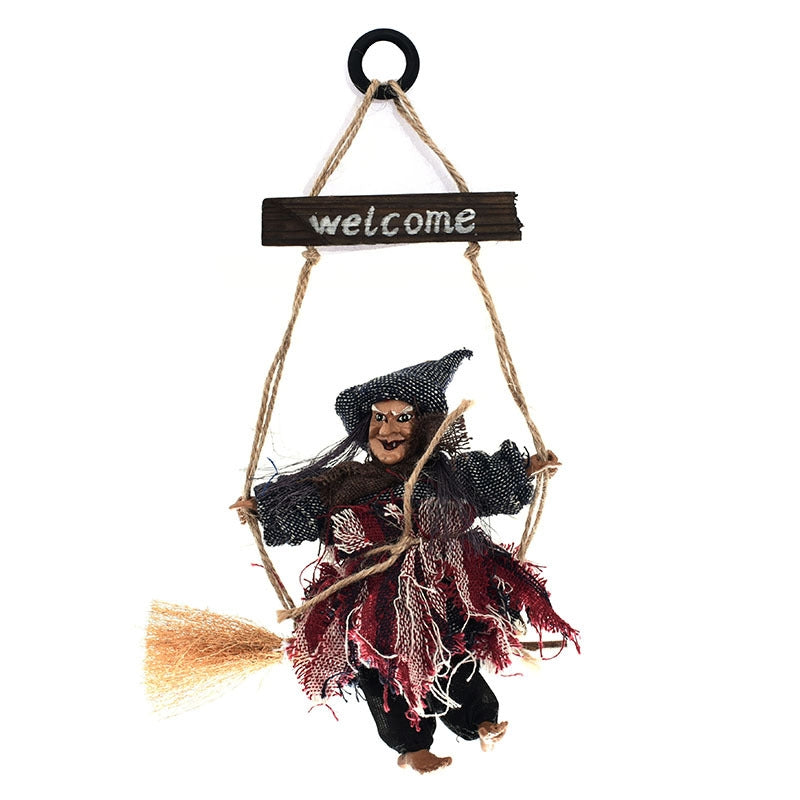 ELECTROPRIME Halloween Retro Witch Ornaments Broom Ghost Hang Up Props Halloween House Decoration Festive Party Supplies Halloween Pendant (Grey)