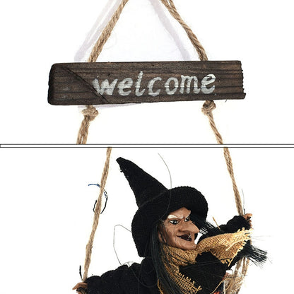 ELECTROPRIME Halloween Retro Witch Ornaments Broom Ghost Hang Up Props Halloween House Decoration Festive Party Supplies Halloween Pendant (Grey)