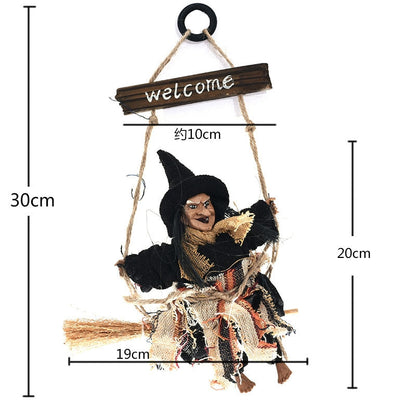 ELECTROPRIME Halloween Retro Witch Ornaments Broom Ghost Hang Up Props Halloween House Decoration Festive Party Supplies Halloween Pendant (Grey)