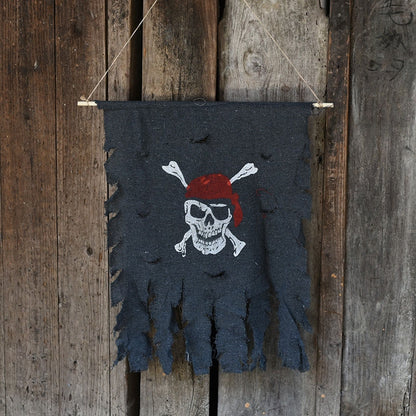 ELECTROPRIME Halloween Decoration Jolly Roger Skull Banner Pirate Flag Party Supplies, Small Size: 47 x 51cm