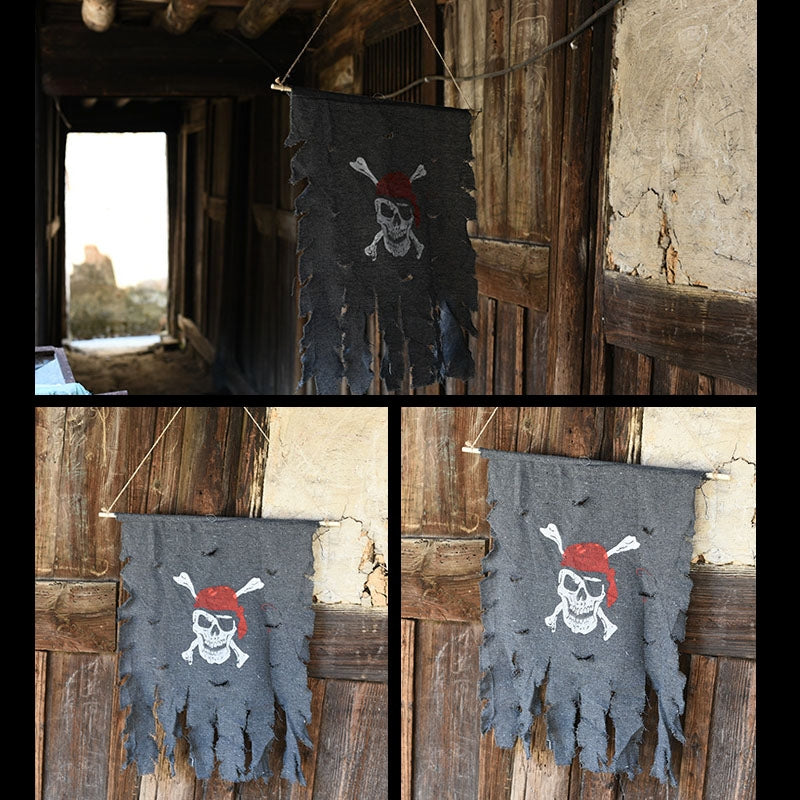 ELECTROPRIME Halloween Decoration Jolly Roger Skull Banner Pirate Flag Party Supplies, Large Size: 76 x 90cm
