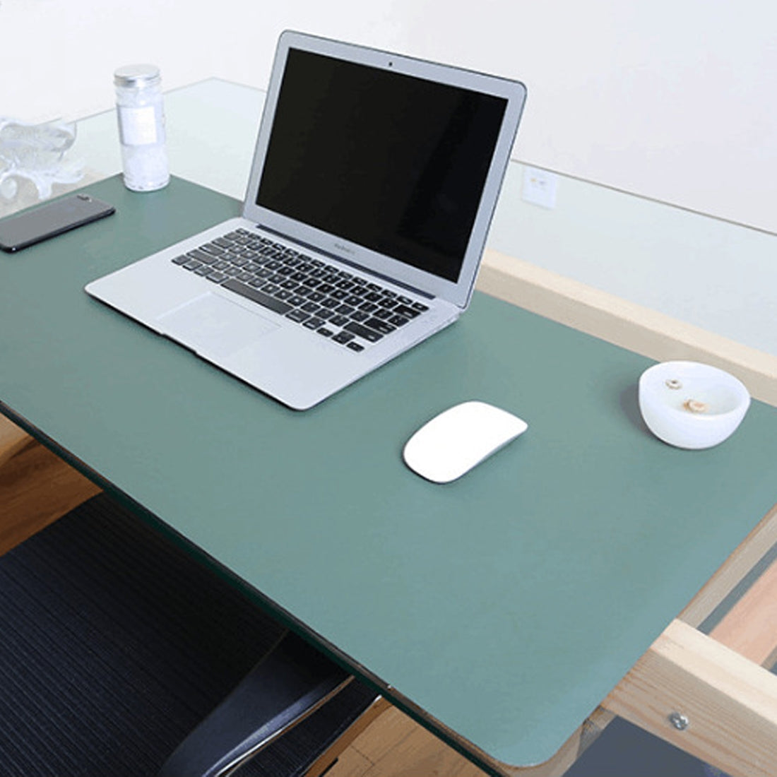 ELECTROPRIME Multifunction Business Double Sided PU Leather Mouse Pad Keyboard Pad Table Mat Computer Desk Mat, Size: 120 x 60cm(Green + Silver)