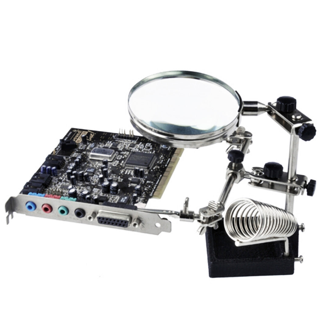 ELECTROPRIME 90mm Diameter 5X Multifunction Spring Iron Stand with Magnifying Glass