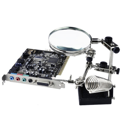 ELECTROPRIME 90mm Diameter 5X Multifunction Spring Iron Stand with Magnifying Glass