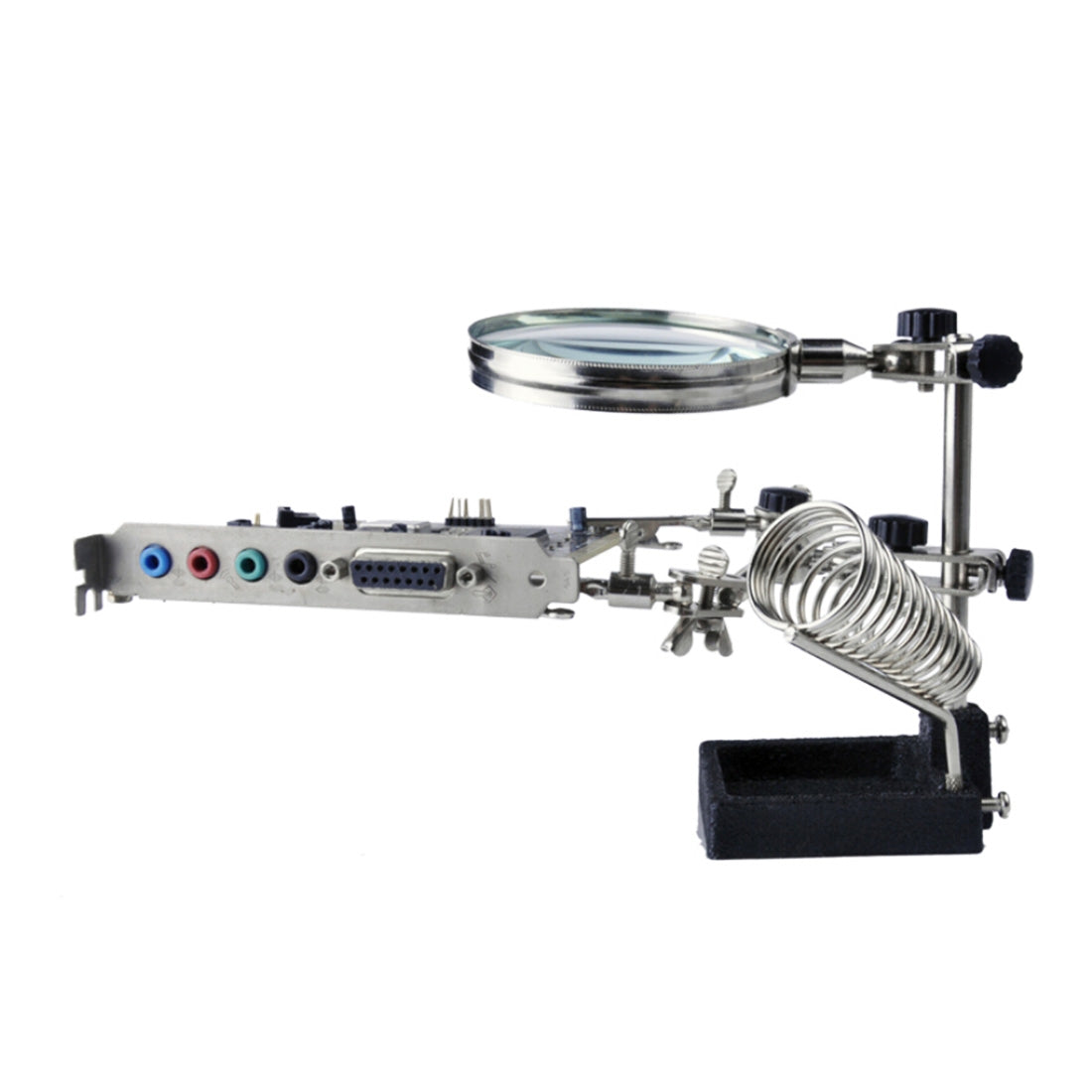 ELECTROPRIME 90mm Diameter 5X Multifunction Spring Iron Stand with Magnifying Glass