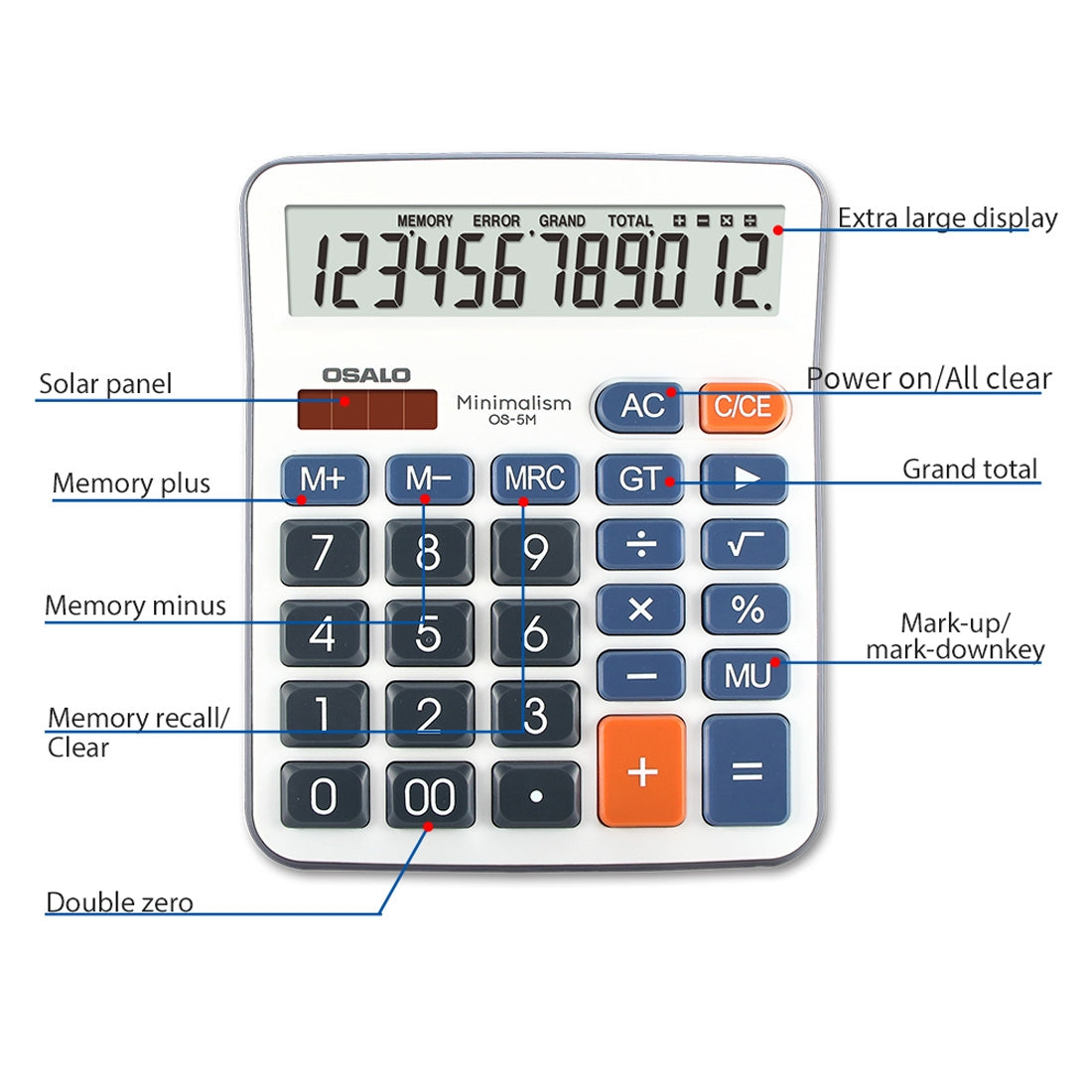 ELECTROPRIME OSALO OS-5M 12 Digits Desktop Calculator Solar Energy Dual Power Calculator