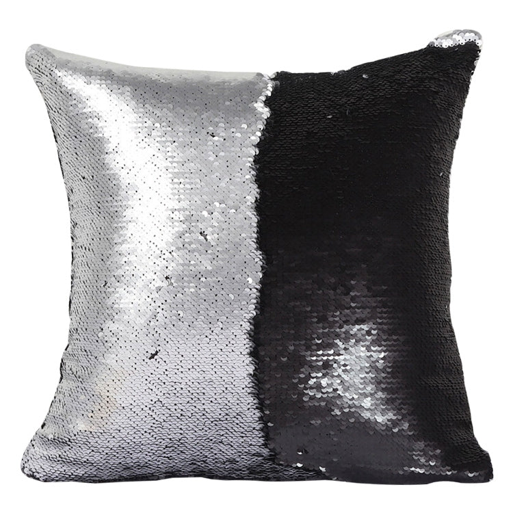 ELECTROPRIME DIY Two Tone Glitter Sequins Throw Pillow Case Reversible Sequin Magical Color Changing Pillow Cover, Size: 40*40cm(Silver+Black)