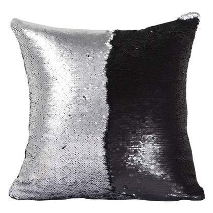 ELECTROPRIME DIY Two Tone Glitter Sequins Throw Pillow Case Reversible Sequin Magical Color Changing Pillow Cover, Size: 40*40cm(Silver+Black)