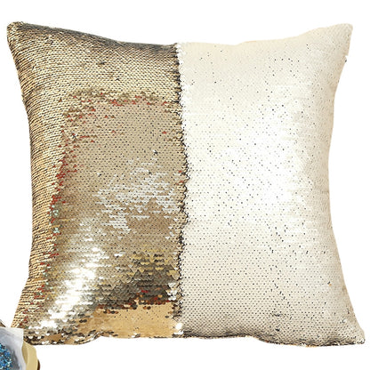 ELECTROPRIME DIY Two Tone Glitter Sequins Throw Pillow Case Reversible Sequin Magical Color Changing Pillow Cover, Size: 40*40cm(Gold+White)