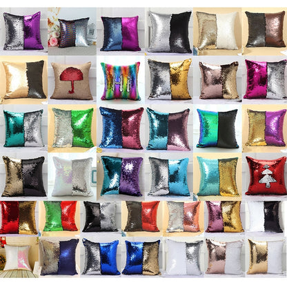 ELECTROPRIME DIY Two Tone Glitter Sequins Throw Pillow Case Reversible Sequin Magical Color Changing Pillow Cover, Size: 40*40cm(Gold+White)