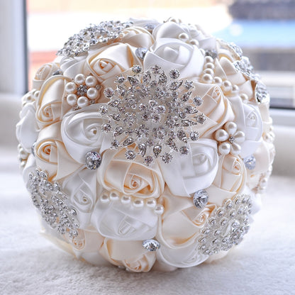 ELECTROPRIME Wedding Holding Pearl Diamond Flowers Bridal Bouquet Accessories Bridesmaid Rhinestone Party Wedding Decoration Supplies, Diameter: 20cm
